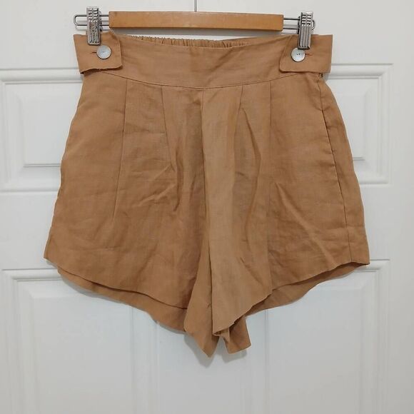 Free the label womens small high waist handmade 100% linen shorts nutmeg - Picture 2 of 7